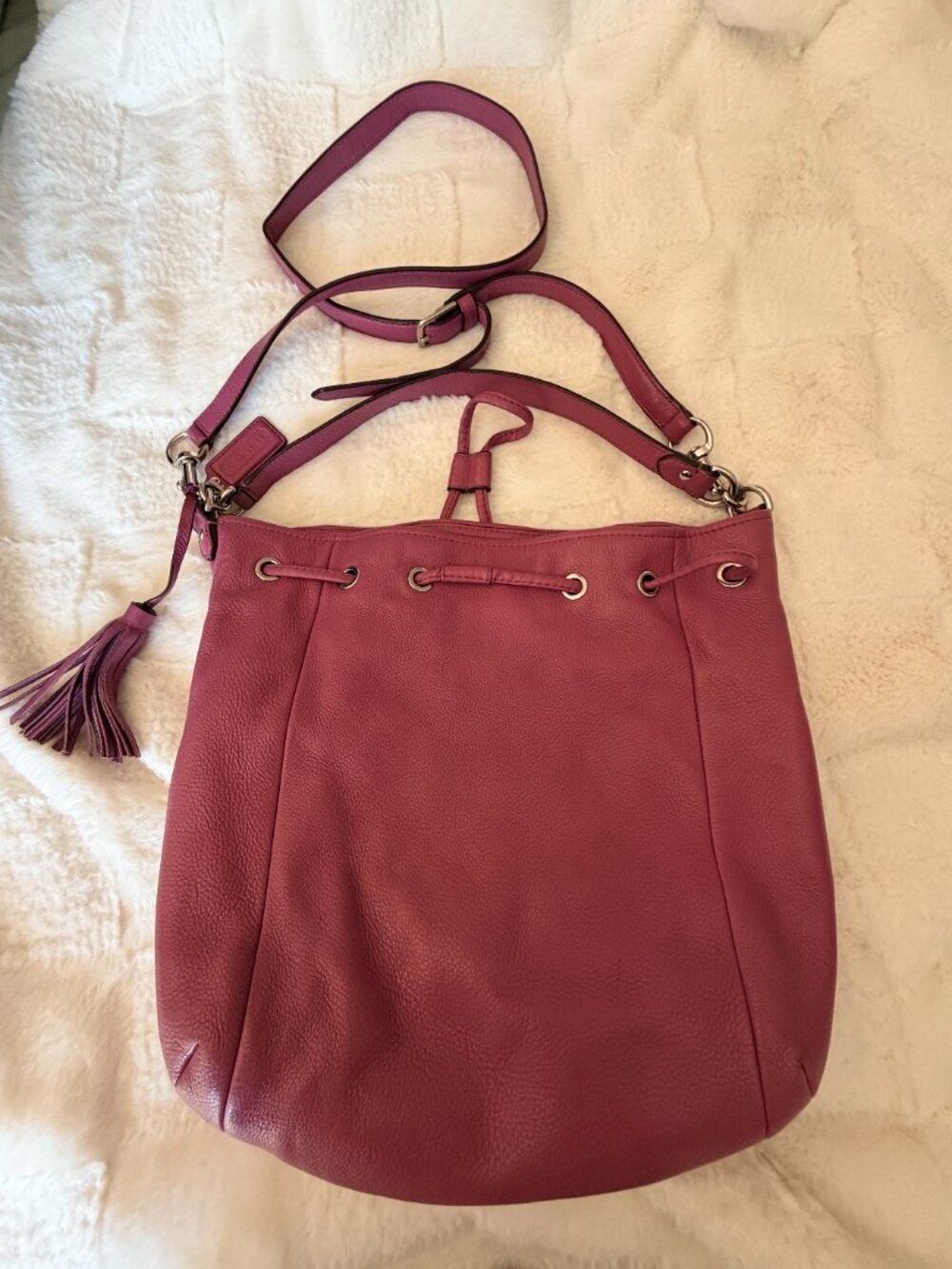 Coach Pebbled Leather Drawstring Bucket Bag - Raspberry Pink - Picture 11 of 13